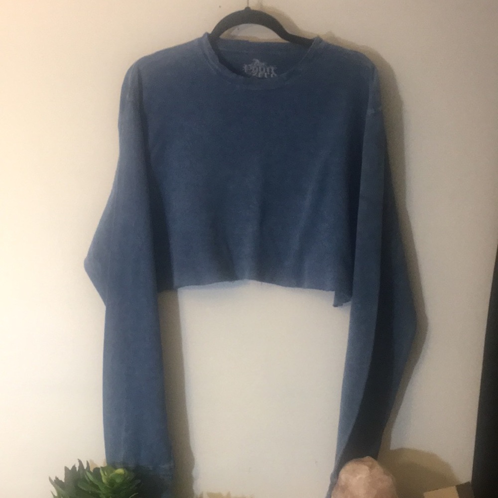 NWOT slightly distressed mineral wash/ acid wash cropped long sleeve top